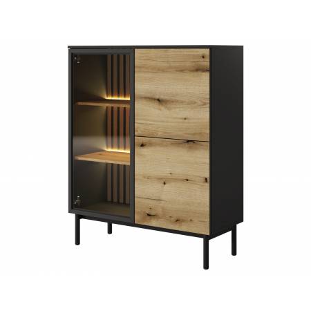 Witryna niska LAVARO czarny + dąb evoke LED